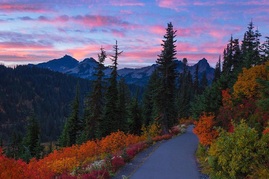 Autumn sunrise on the trail Photograph by Lynn Hopwood