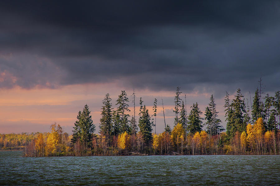 Nature Photograph - Autumn Sunset at Astotin Lake in Elk Island National Park by Randall Nyhof