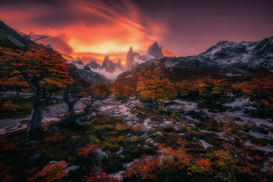 Autumn Sunset at Fitz Roy Photograph by Henry w Liu