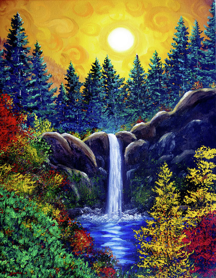 Autumn Sunset at Silver Falls Painting by Laura Iverson