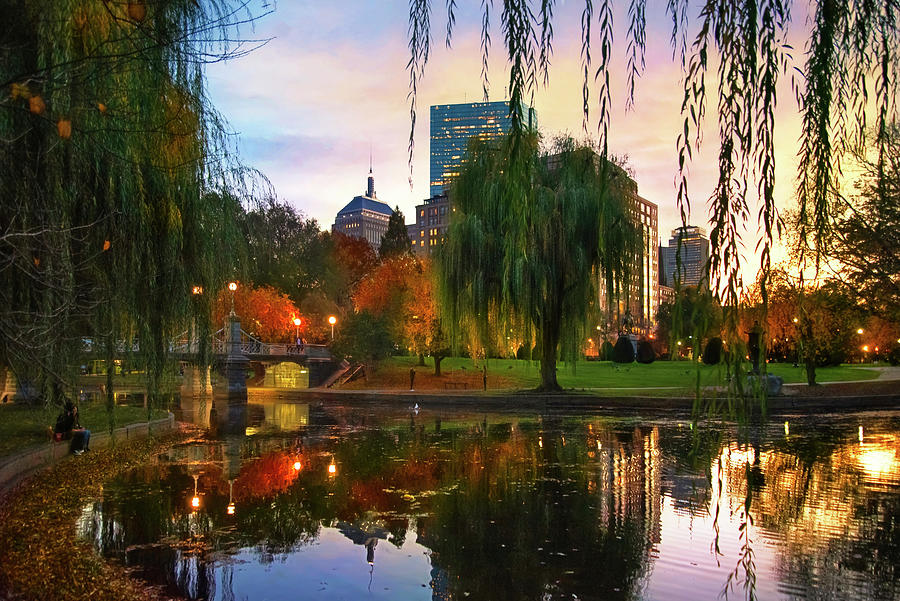Boston Photograph - Autumn Sunset - Boston Public Garden by Joann Vitali