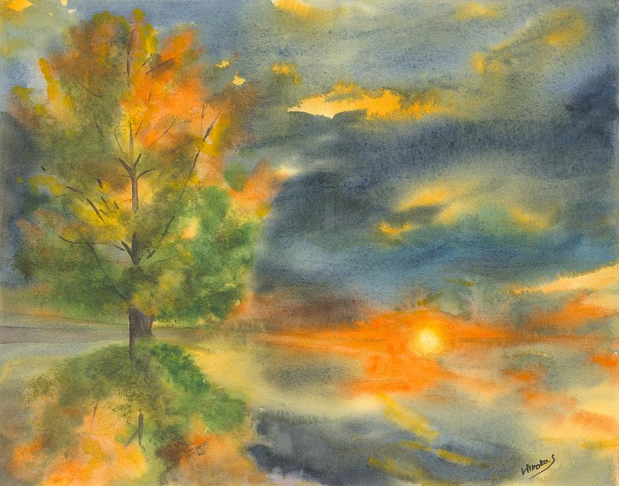 Autumn Sunset Painting by Hiroko Stumpf