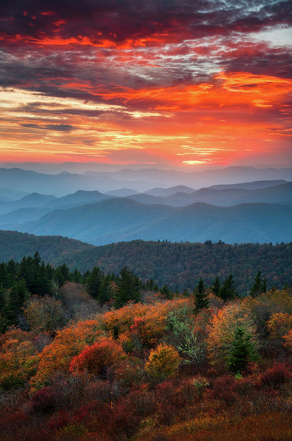 Autumn Sunset Nc Blue Ridge Mountains Landscape Photography Asheville North Carolina Scenic Outdoors Photograph