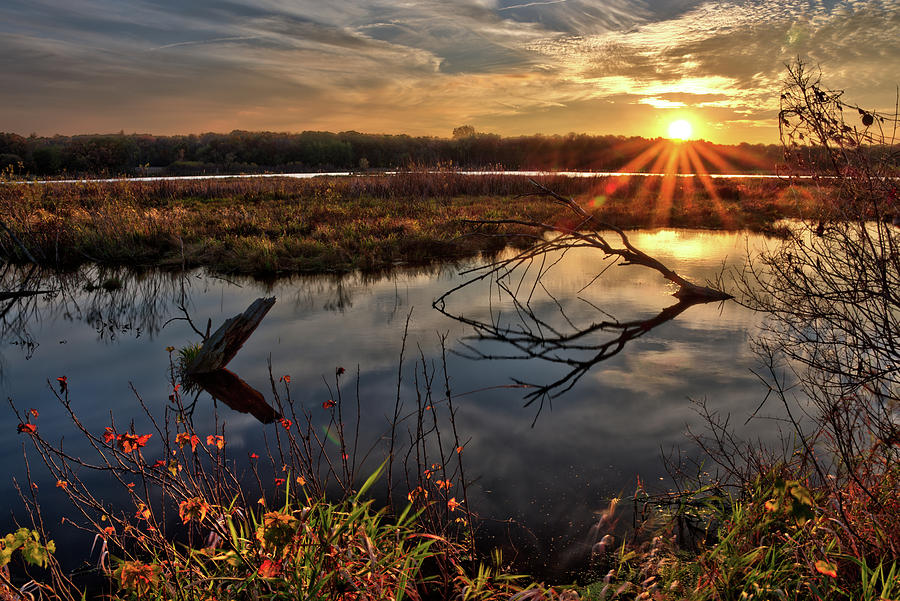 Autumn sunset on Wisconsin Pond Photograph by Peter Herman