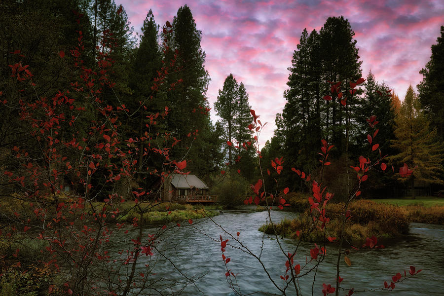 Bend Photograph - Autumn sunset over the Metollius River near Camp Sherman. by Larry Geddis