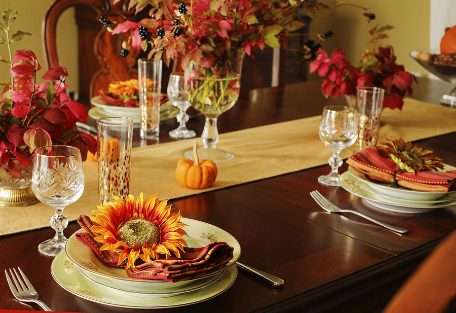 Autumn table setting. Decorated Table for Thanksgiving Dinner Photograph by Anjelika Gretskaia