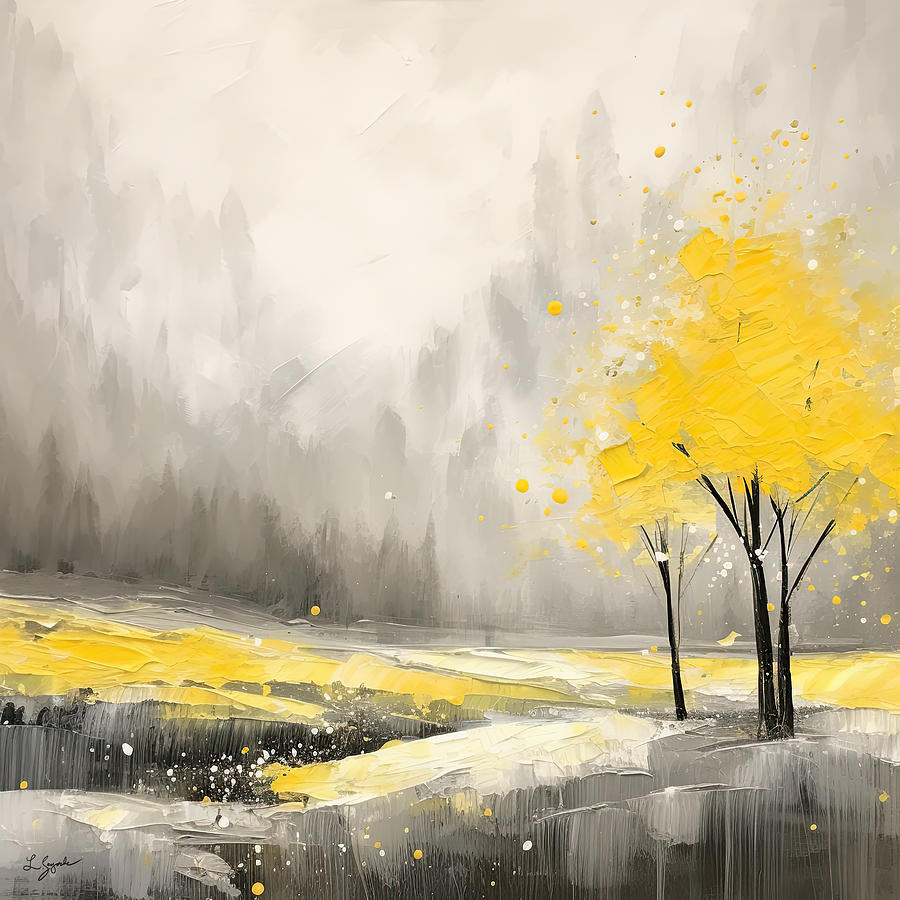 Yellow Tranquility - Hazy Autumn Watercolor Painting Painting by Lourry Legarde