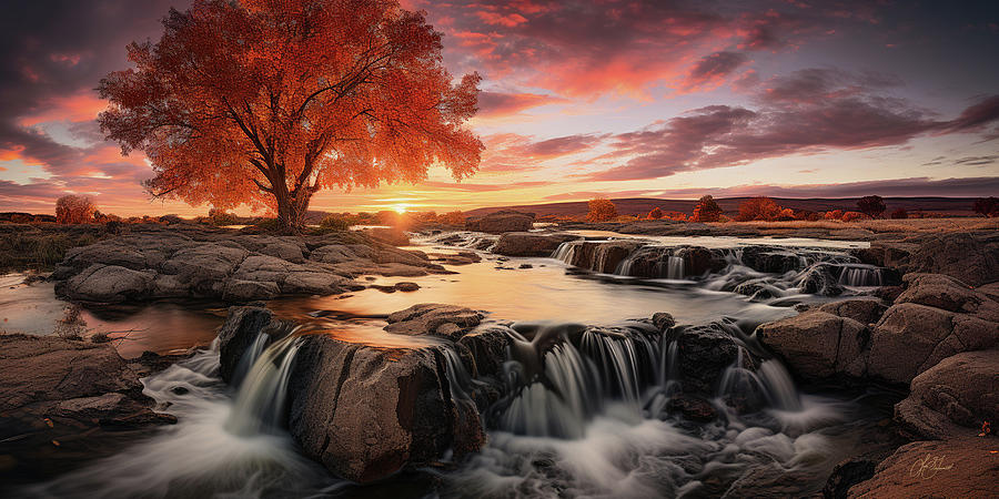Autumn Tree Above the Falls Digital Art by Lori Grimmett
