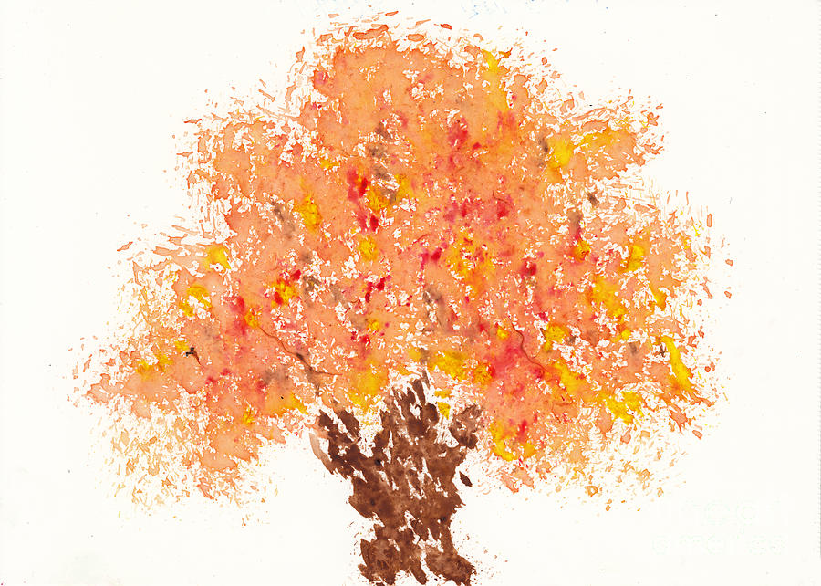Autumn Tree in Orange and Red Painting by Conni Schaftenaar