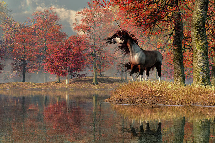 Autumn Unicorn Digital Art by Daniel Eskridge