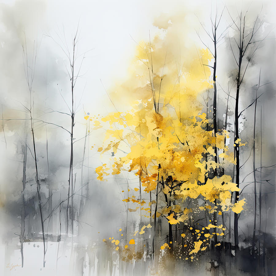 Yellow Painting - Autumn Vibes - Yellow Leaves in the Mist - Fall Vibes Art by Lourry Legarde