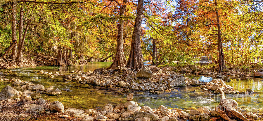 Fall Photograph - Autumn View Along the Guadalupe River Pano by Bee Creek Photography - Tod and Cynthia