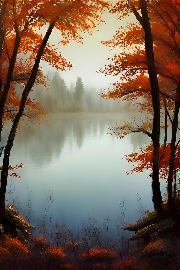 Autumn View - beautiful Fall waterscape Painting by Bonnie Bruno
