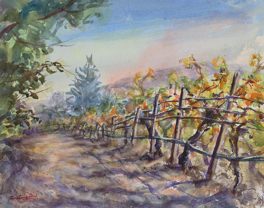Autumn Vines at Thomas Fogarty Winery Painting by Xueling Zou