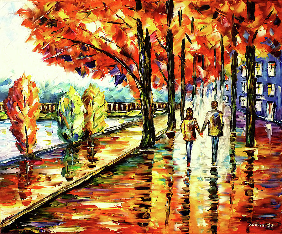 Autumn Walk At The Neckar, Heilbronn Painting by Mirek Kuzniar