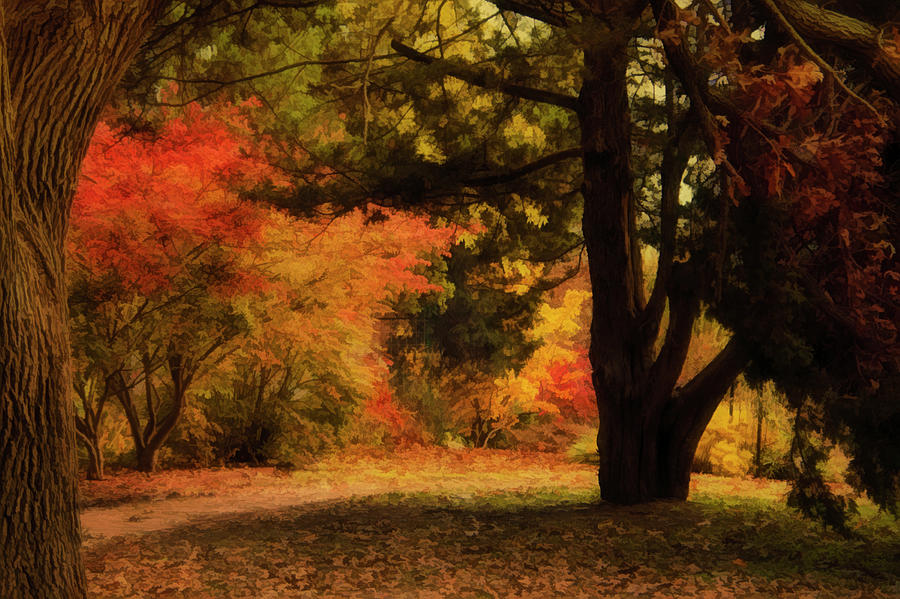 Autumn Walk In The Park Mixed Media by Ann Powell