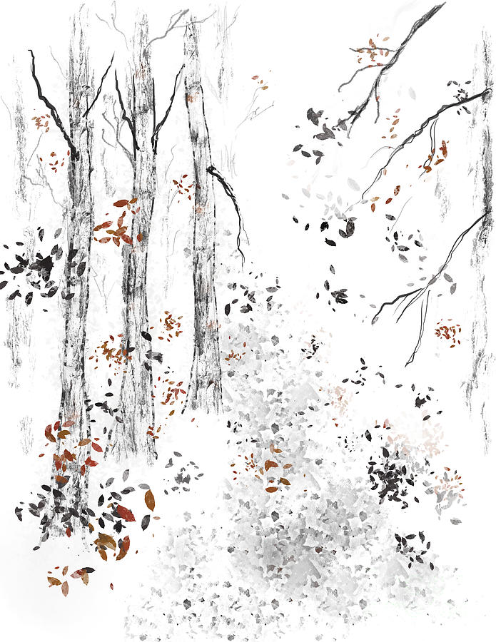 Autumn Walk Sketch Digital Art by Conni Schaftenaar