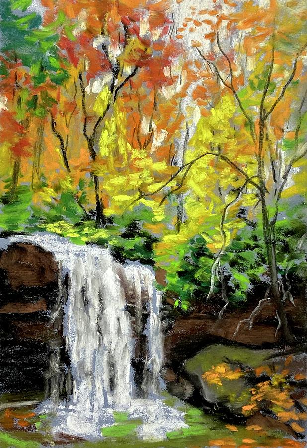 Autumn Waterfall Pastel by Masha Batkova