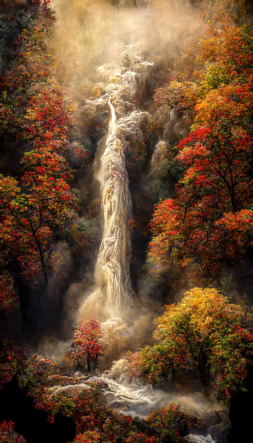 Autumn Waterfall Mist Digital Art by Wes and Dotty Weber