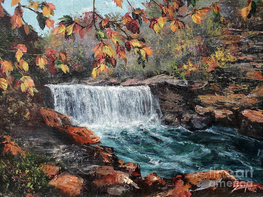 Autumn Waterfall Painting by Zan Savage