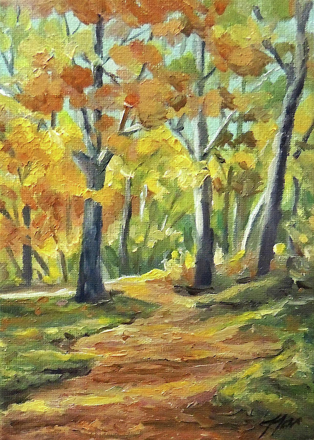 Autumn Woodland Path Painting by Nancy Griswold