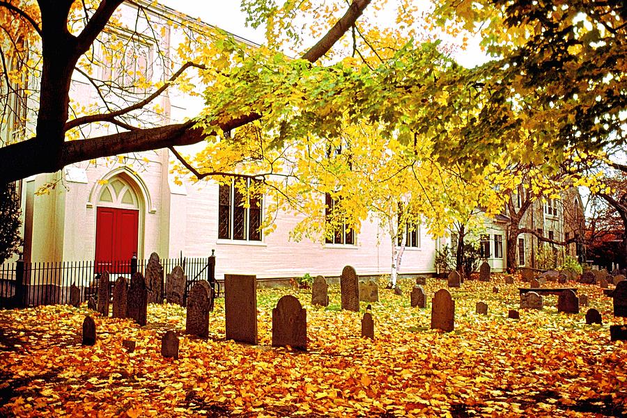 Autumnal Churchyard - 1st Parish Church of Cambridge Photograph by Liza Dey