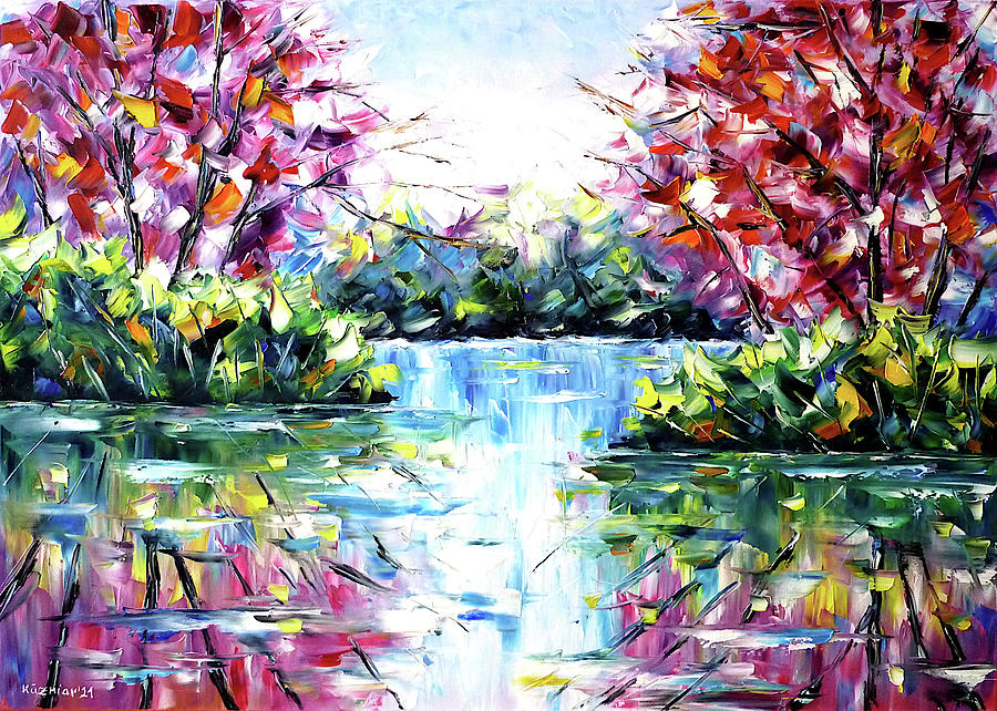 Autumnal Lake Painting by Mirek Kuzniar