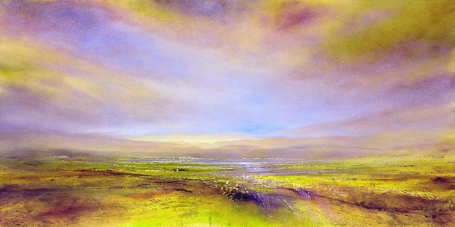 Autumnal light in a purple and green landscape Painting by Annette Schmucker