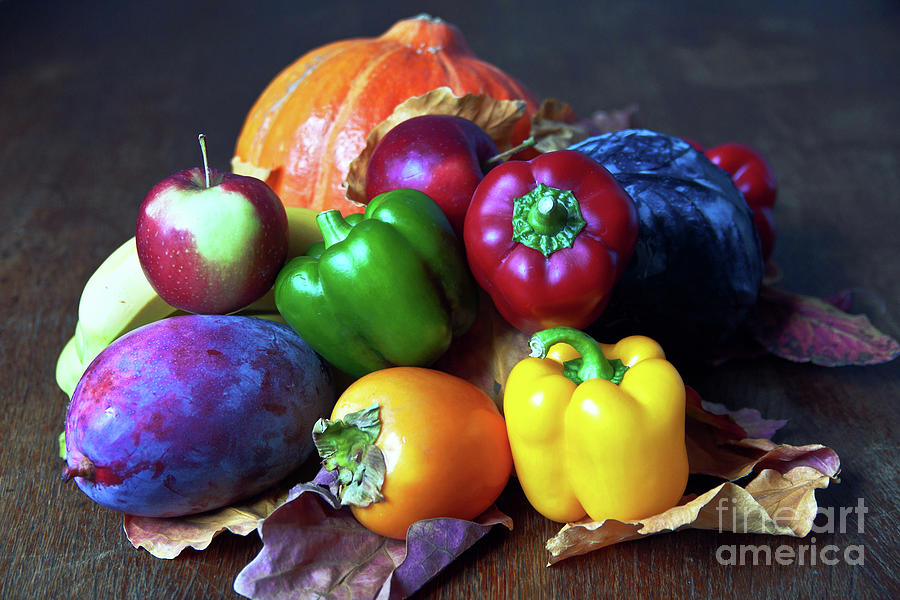 Vegan Still Life with Pumpkin and Fruits Photograph by Silva Wischeropp