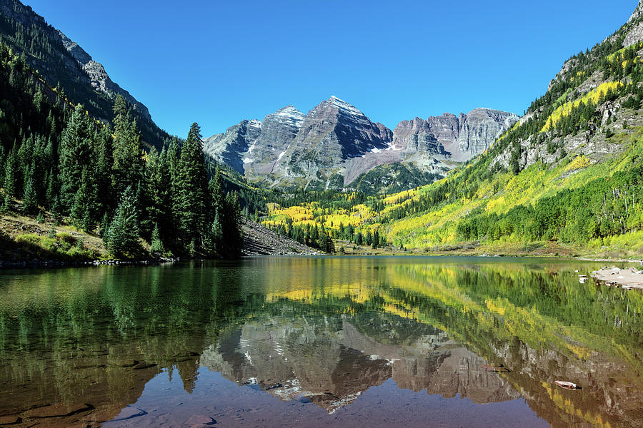 Autumnal view of Rocky Mountain peaks called the Maroon Bells, Colorado Photograph by Carol Highsmith