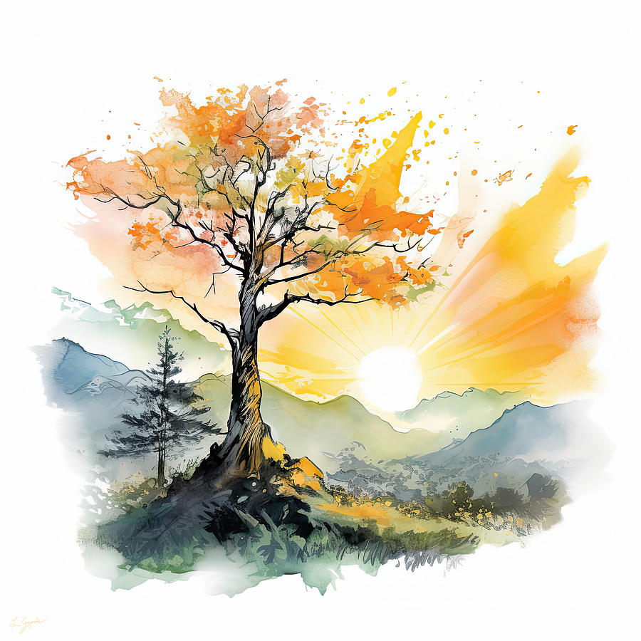 Autumns Bounty - Autumn Trees at Sunset Painting by Lourry Legarde