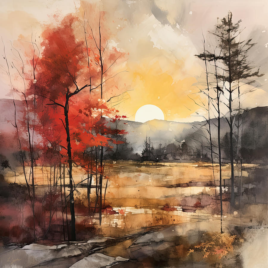 Red And Gray Painting - Autumns Magic by Lourry Legarde