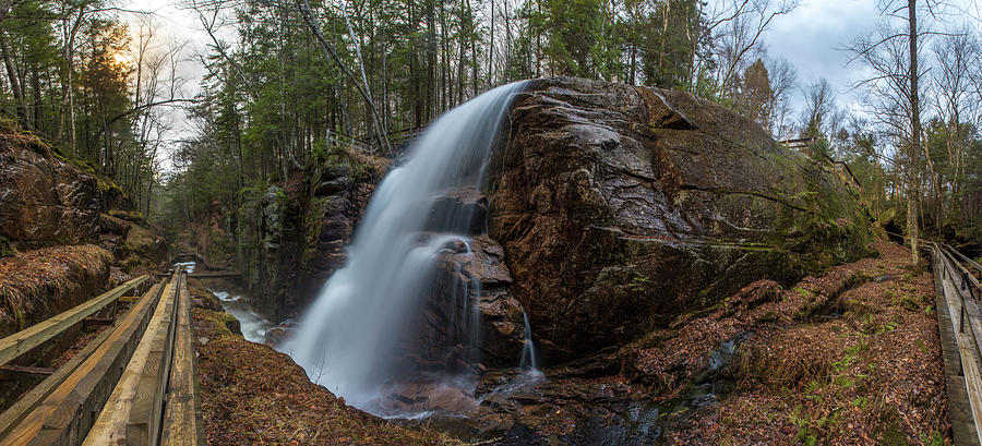 Avalanche Falls Flume Gorge Sunset Panorama Photograph by White Mountain Images