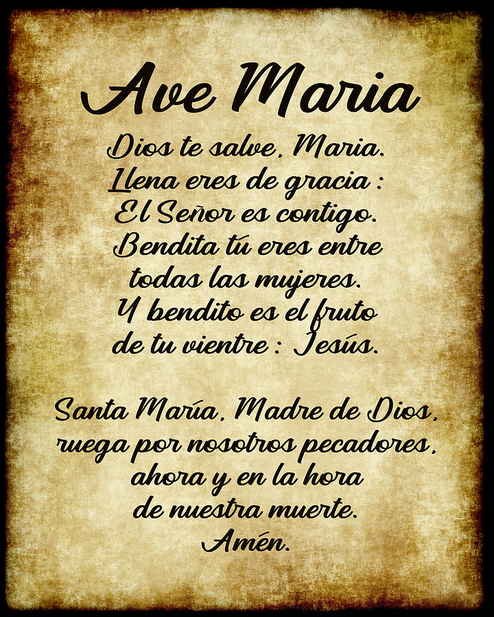Ave Maria - Hail Mary in Spanish Digital Art by Ginny Gaura - Pixels Merch