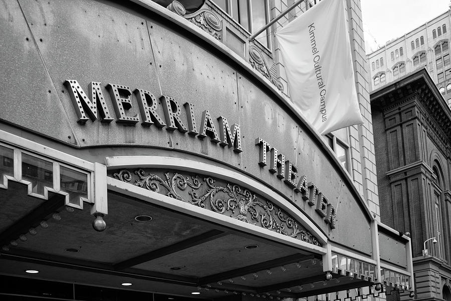Avenue of the Arts - Merriam Theater in Black and White Photograph by Bill Cannon