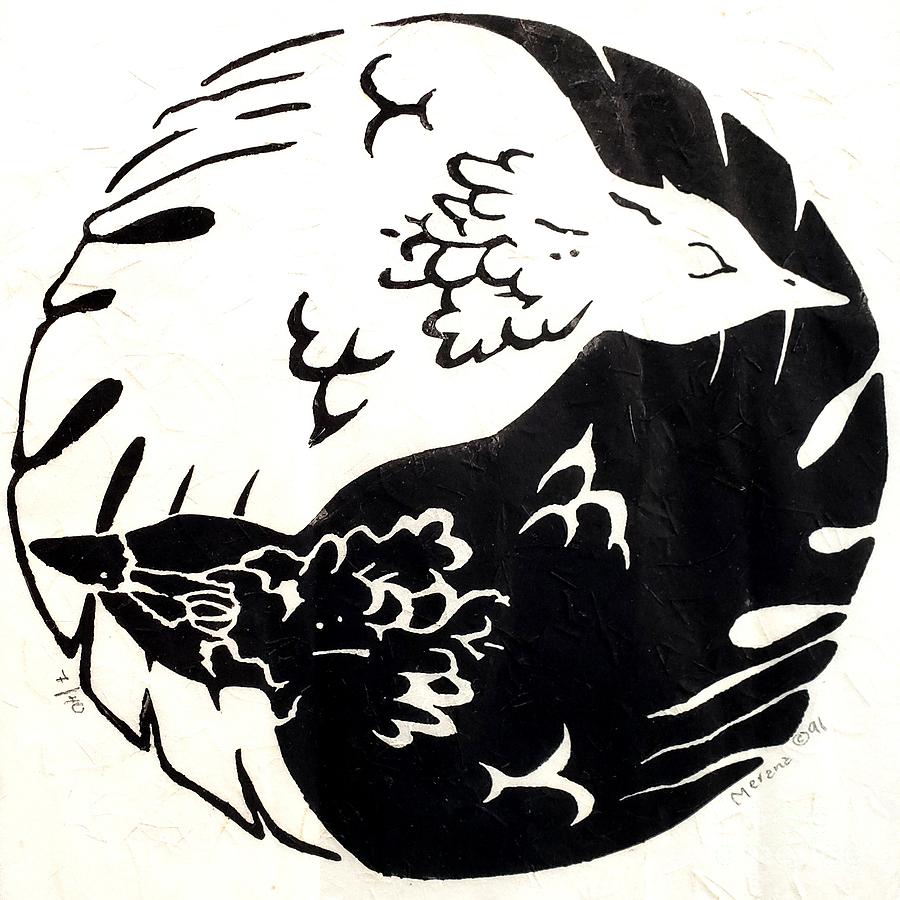 Avian Yin Yang Drawing by Merana Cadorette