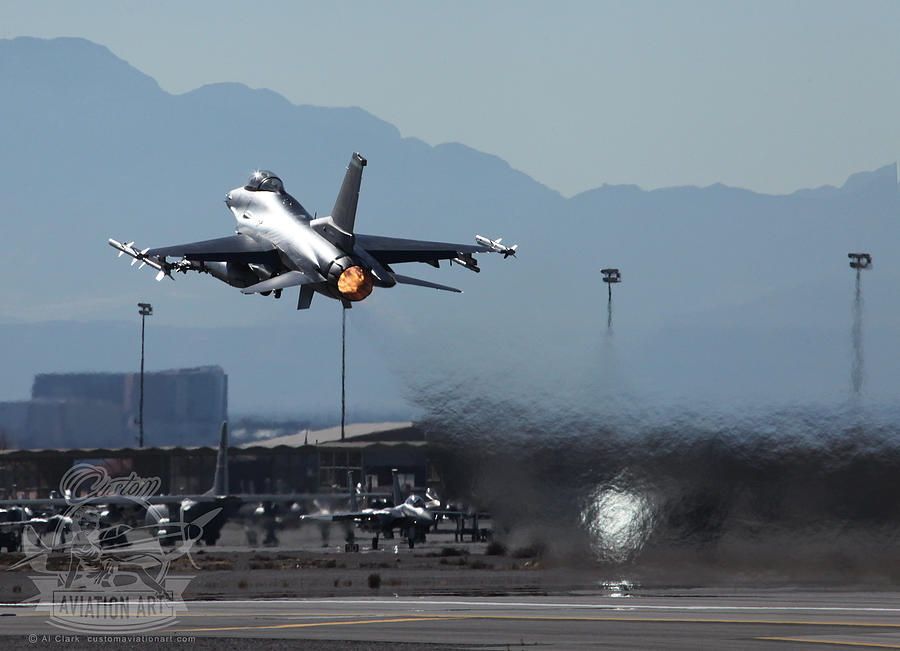 Aviano F-16C 89-023 Blasts Off 21R at Nellis AFB Photograph by Custom Aviation Art
