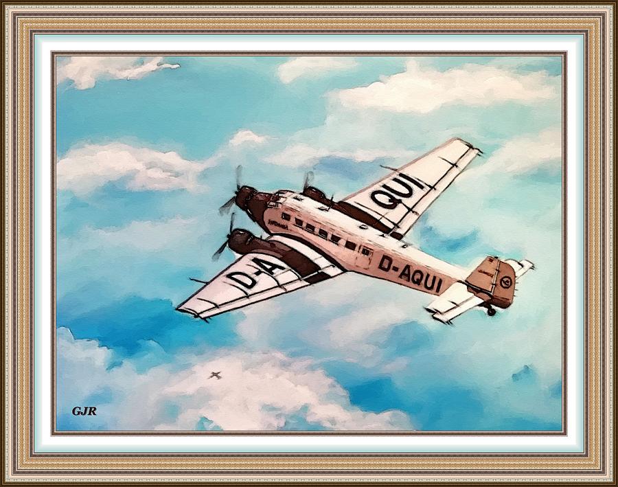 Aviation Art Catus 2 No. 5 Old Junkers Three Engine Airplane Of The 1930s L A S With Printed Frame. Digital Art