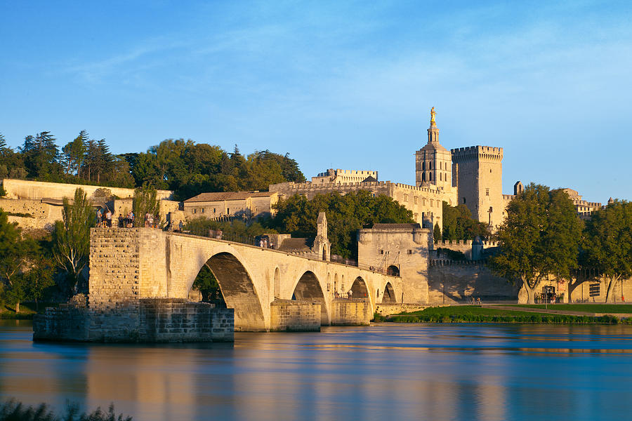 Avignon Bridge with Popes Palace and Rhone river, Provence, France Photograph by HonzaHruby