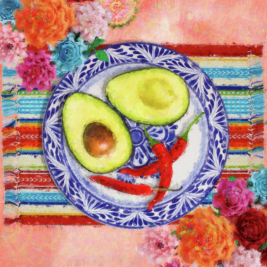 Avocado and Chilis Painting by Tammy Wetzel