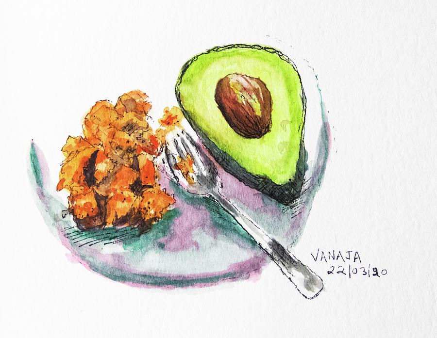Avocado and Sweet Potato Painting by Vanajas Fine-Art