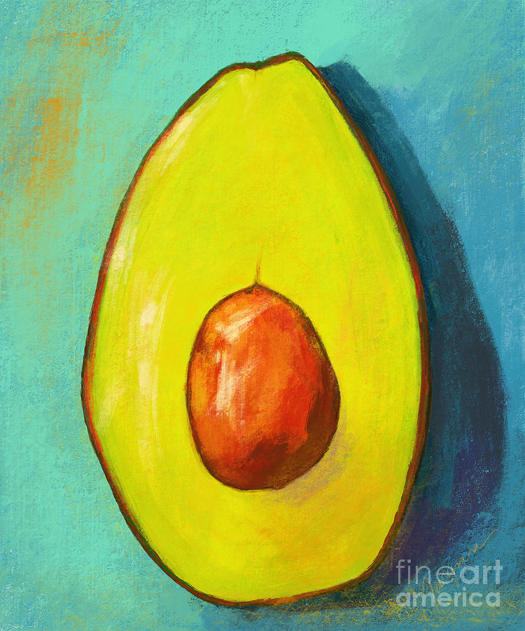 Avocado Half with Seed Kitchen Decor in Aqua Painting by Patricia Awapara