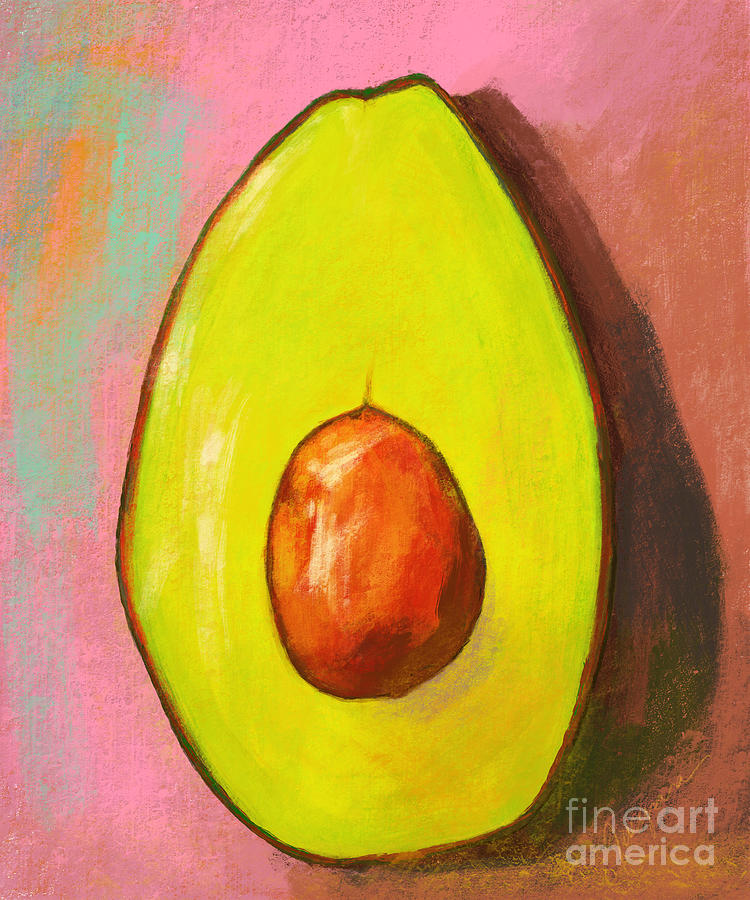 Avocado Half with Seed Kitchen Decor in Pink Painting by Patricia Awapara