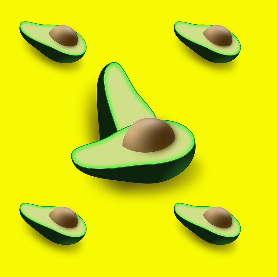 Avocados on a Bright Yellow Background Digital Art by Ali Baucom