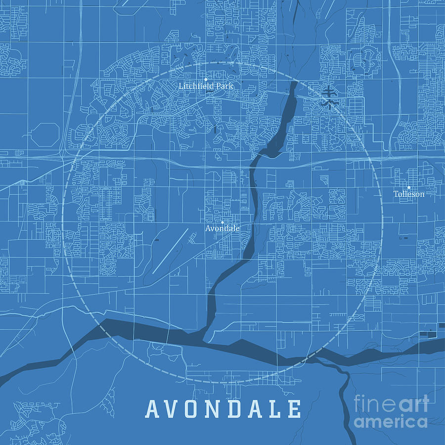 Avondale AZ City Vector Road Map Blue Text Digital Art by Frank