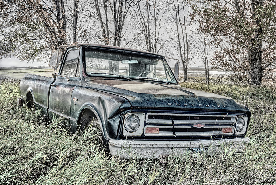 Awaiting the Final Roadtrip - 1967 chevy pickup in Benson County ND Photograph by Peter Herman