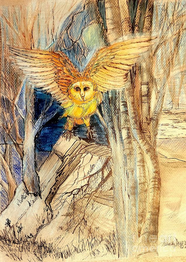 Owl Painting - Awakening Owl by Mindy Newman