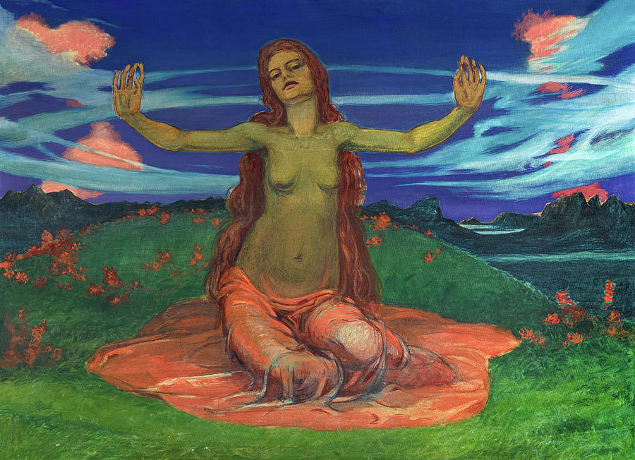 Awakening, Woman on Meadow Painting by August Babberger