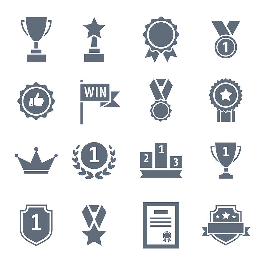 Award, trophy, cup and medal flat icon set - black illustration Drawing by Pop_jop