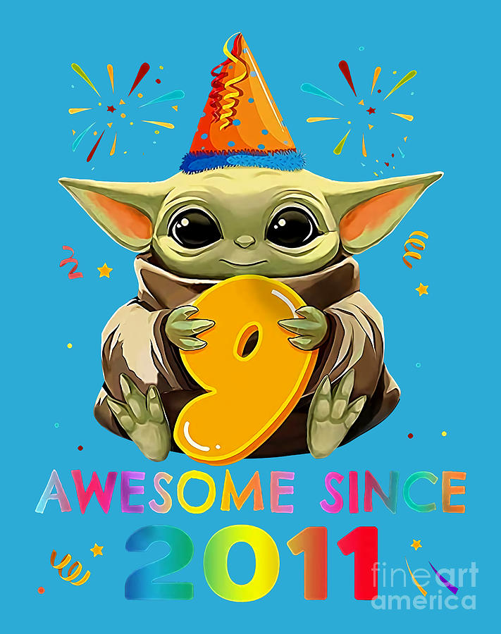 Awesome Since 2011 9th Birthday Baby Yoda For Boys Girls Kids T Shirt ...